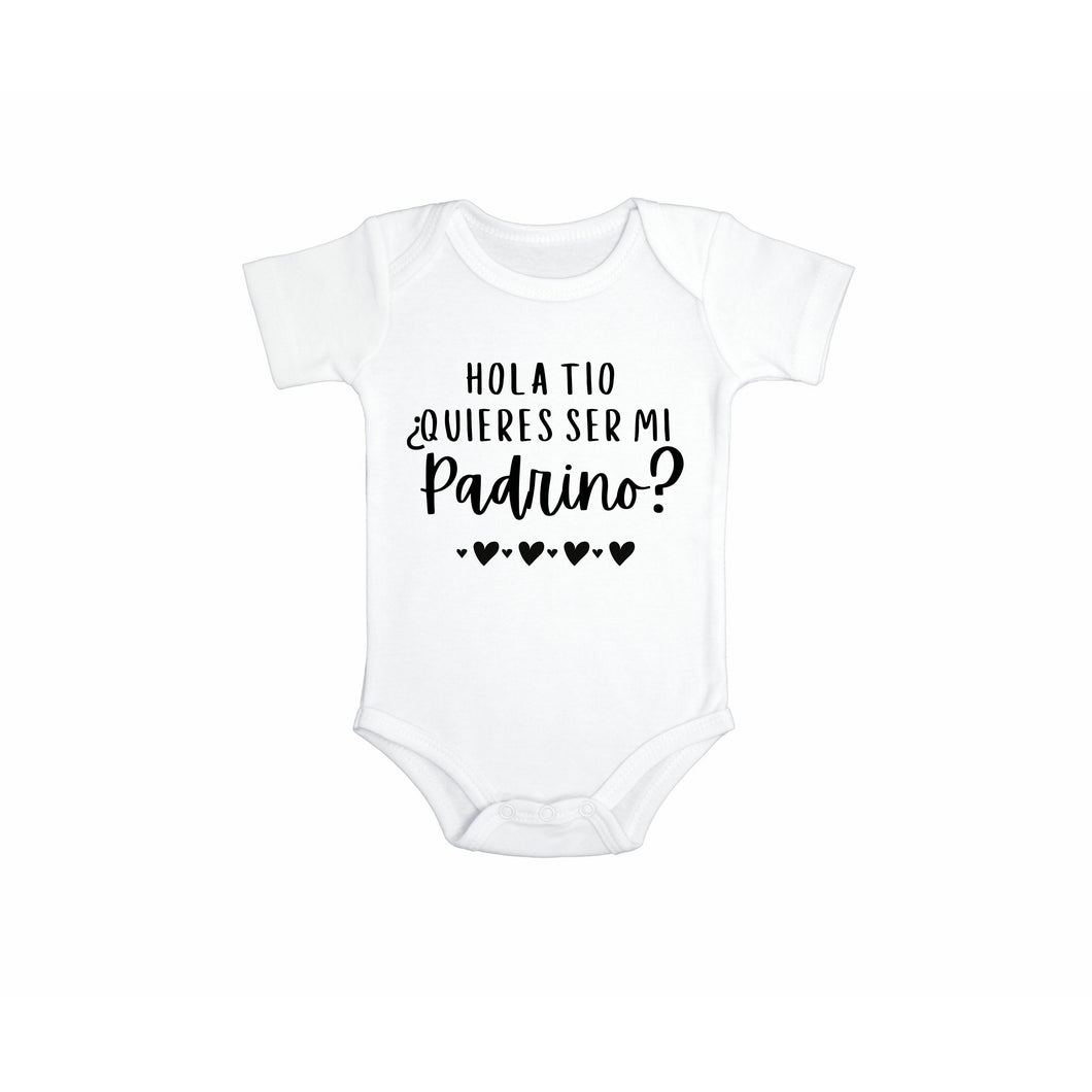 Hola Tio Quieres Ser Mi Padrino Baptism Onesie in Spanish