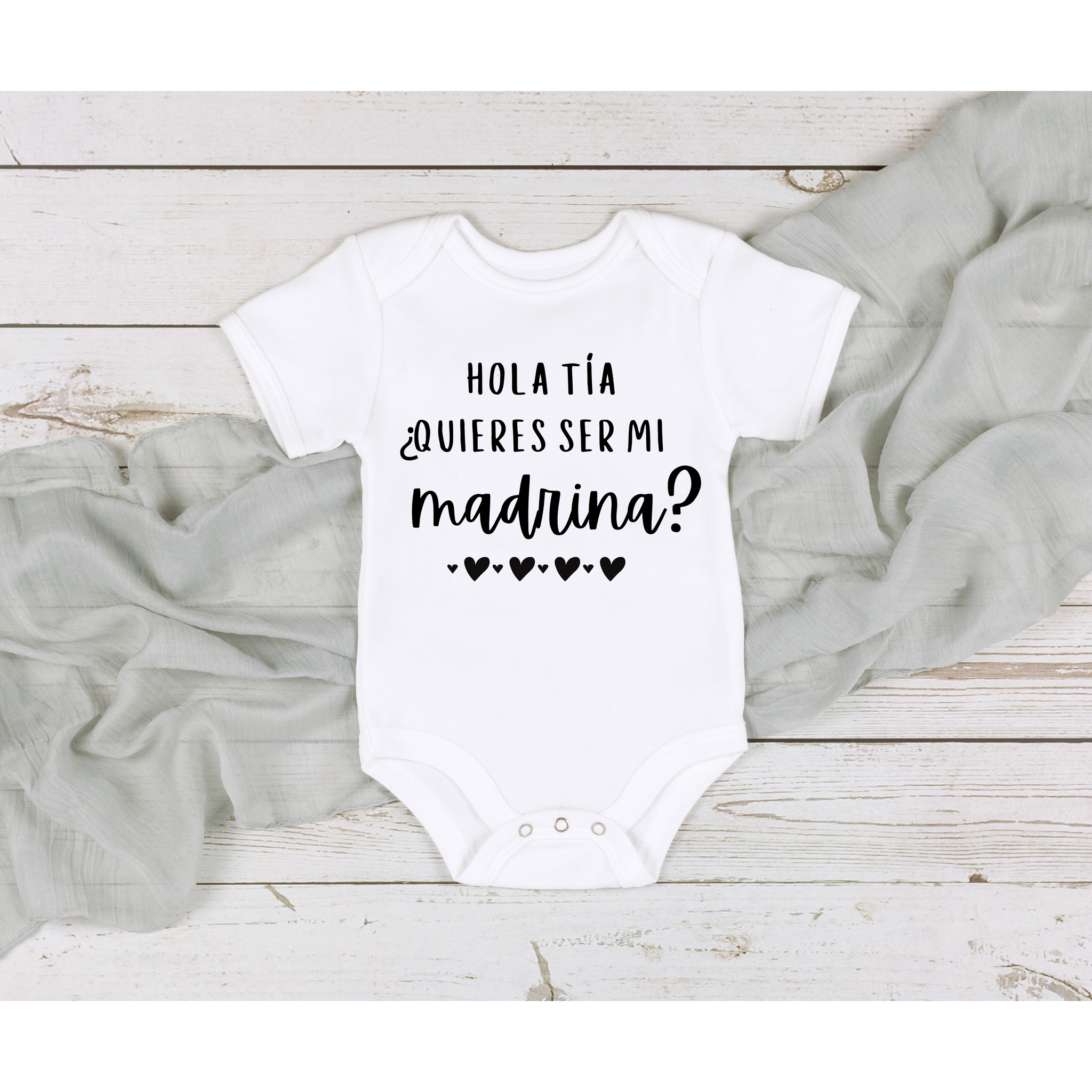 Hola Tia Quieres Ser Mi Madrina Baptism Onesie in Spanish