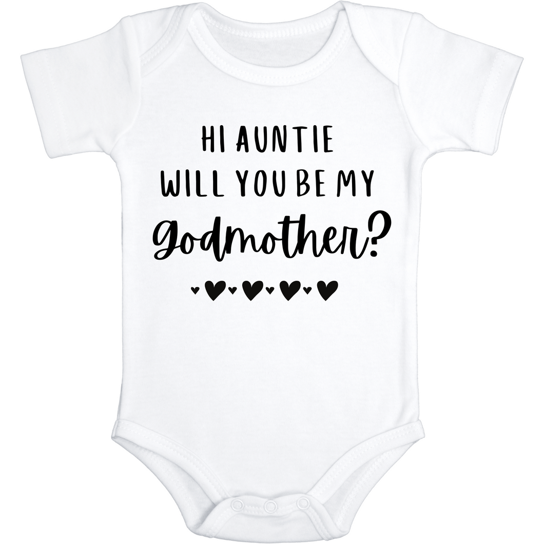 Hi Auntie Will You Be My Godmother? Baby Bodysuit