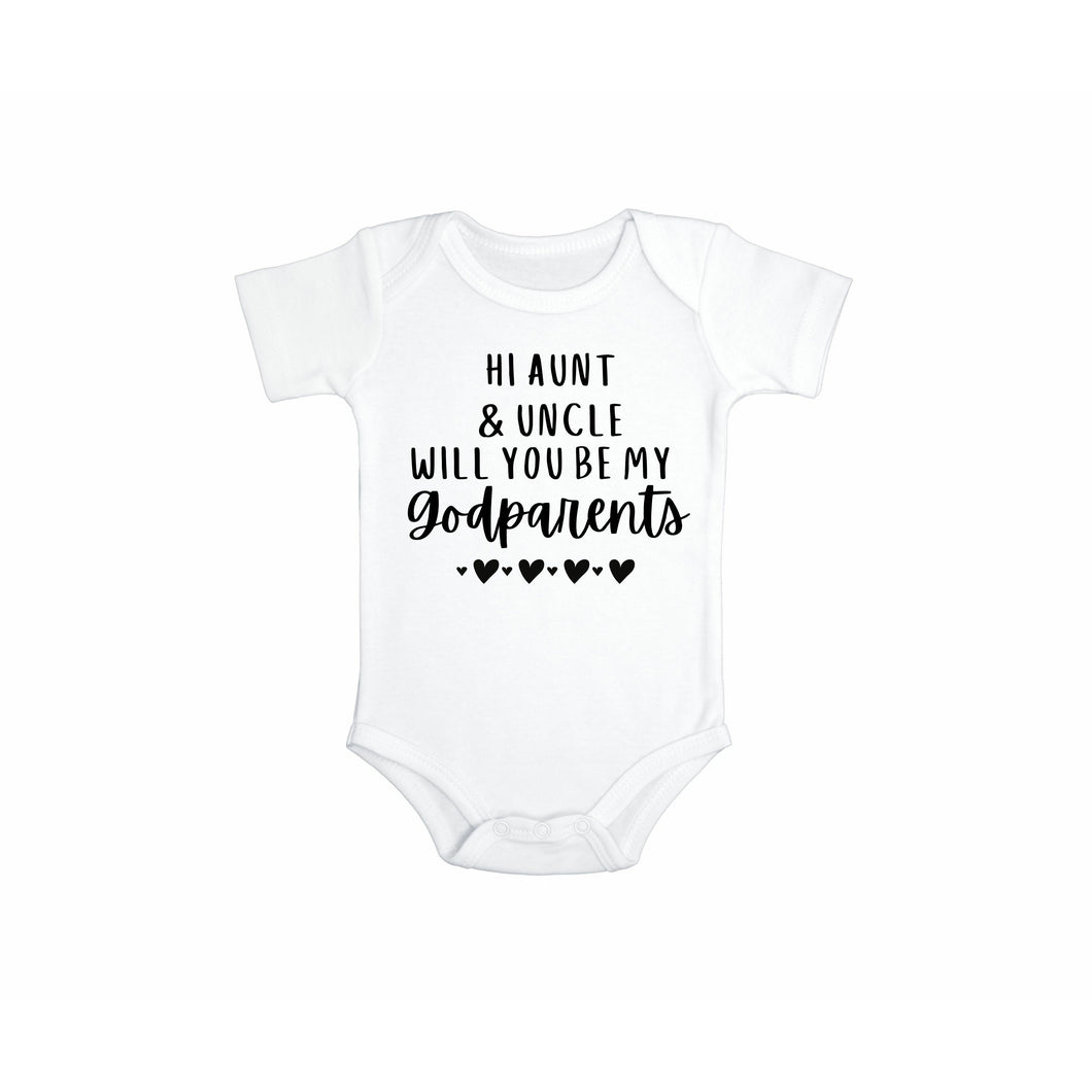 Hi Aunt & Uncle Will You Be My Godparents? Baby Bodysuit